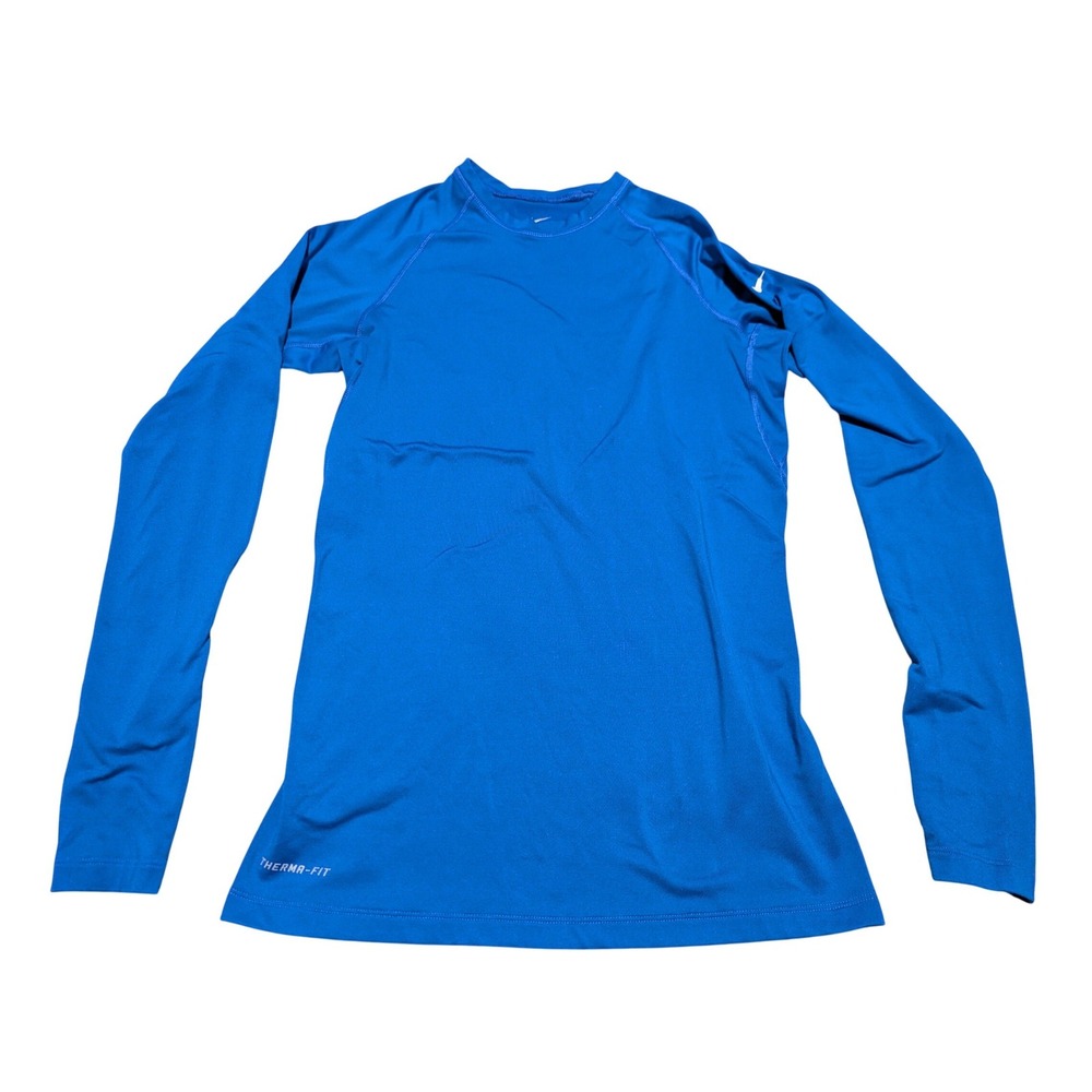 Nike Base‎ Layer Women M Blue Therma-FIT Long Sleeve Crew Neck Athletic Thermal
